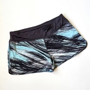 Ideology Women’s Abstract Print Running Athletic Shorts Black Aqua Blue Size M
